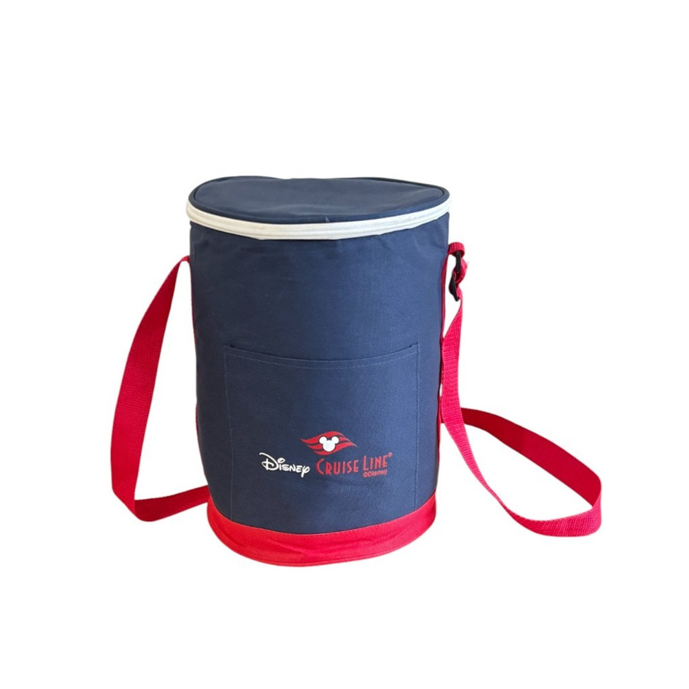 Disney Cruise Line Soft Cooler Bag Navy Blue Red Pocket Adjustable Red Strap 12"